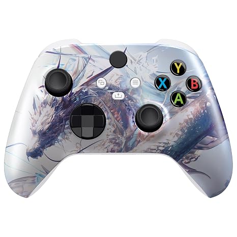 eXtremeRate Replacement Shell for Xbox Series X|S Controller - Unleash Your Style - Crystal Dragon Custom Acessories Skin Front Housing Cover for Xbox Core Controller Wireless - Console Without