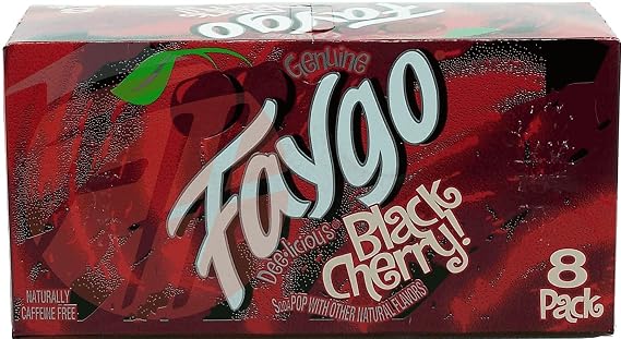 Faygo Black Cherry! flavored soda pop. 8-pack 12-fl. oz. cans in box