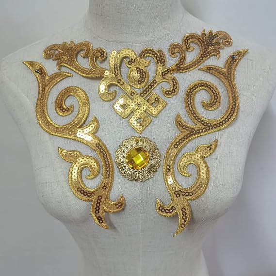 4pcs Flower Applique Patches Clothing DIY Embroidery Sticker Blossom (Gold E)