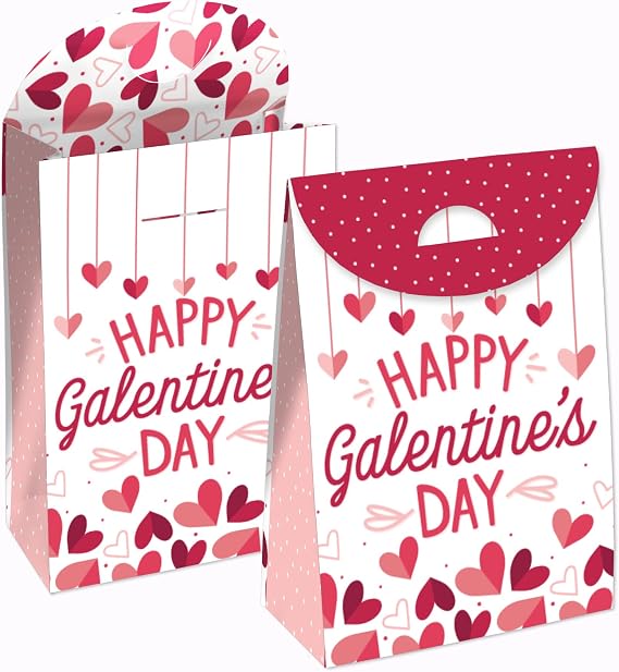 Big Dot of Happiness Happy Galentines Day - Valentines Day Gift Favor Bags - Party Goodie Boxes - Set of 12