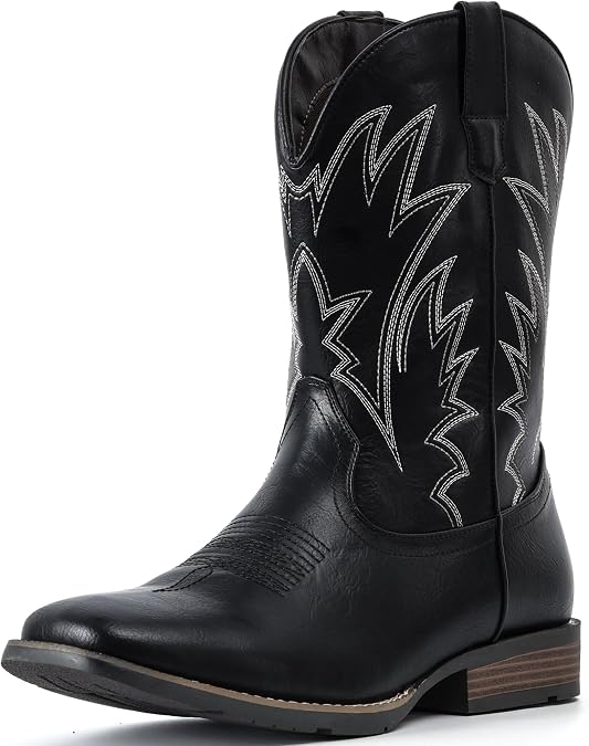 IUV Cowboy Boots For Men Western Ostrich Wide Embroidered Pull On Boots