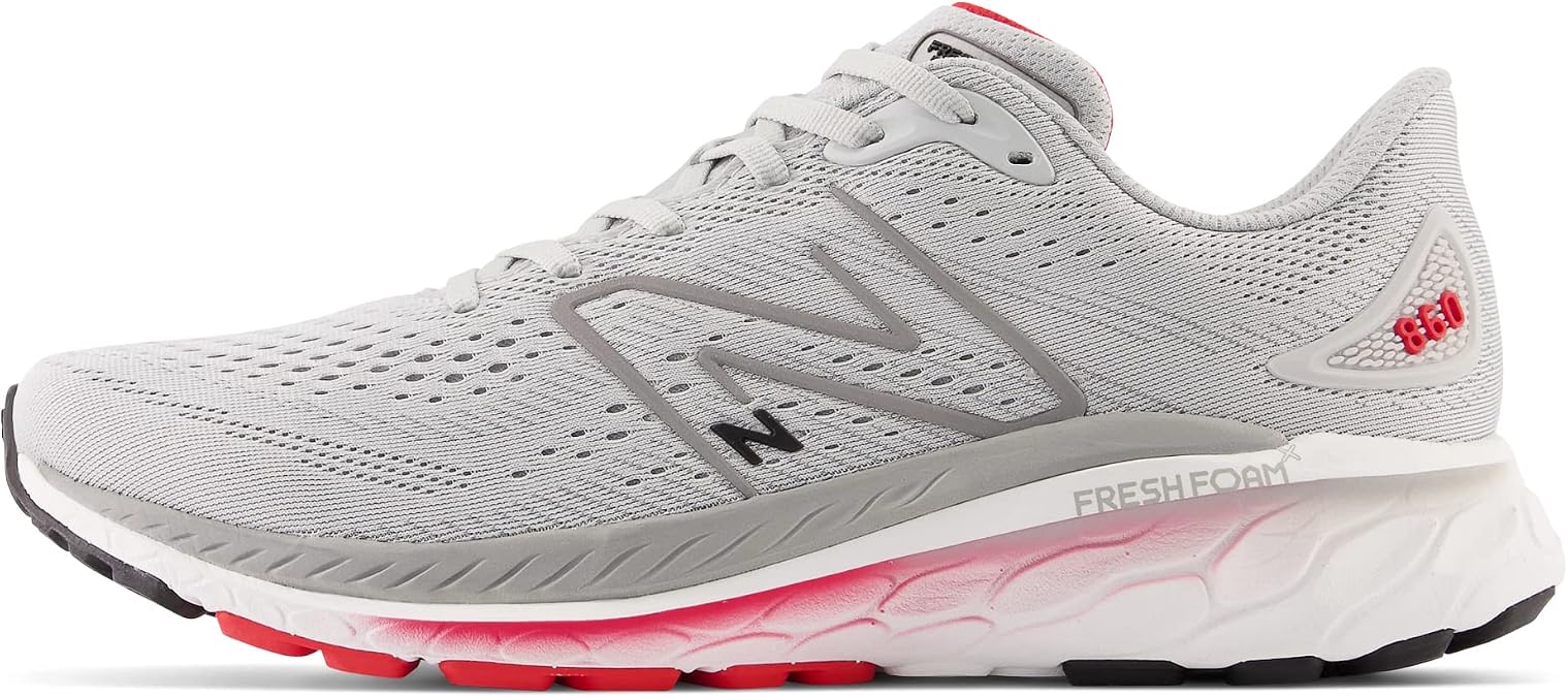New Balance Men's Fresh Foam 860 V13 Running Shoe, Light Aluminum/True Red, 8 Wide