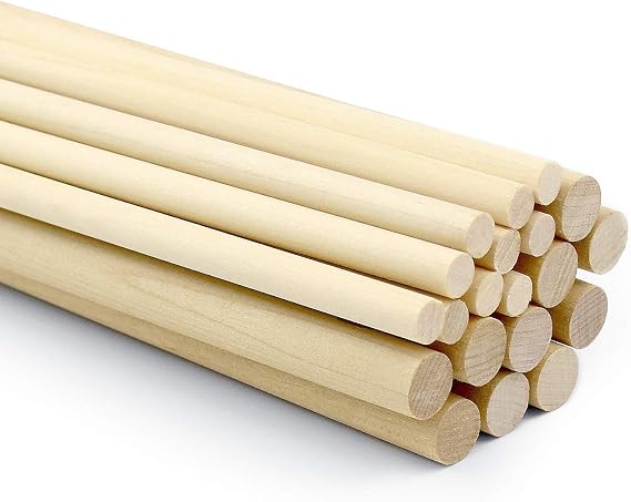 20Pcs Wooden Dowel Rods, 1/4 x 12 Inch Wood Sticks for Crafts