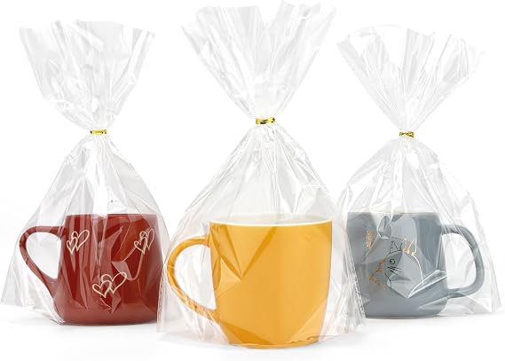 Cellophane Bags, Bottom Gusset Treat Bags, 8"x 11"Clear Cellophane Gift Bags with Ties, 50Pcs Cellophane Treat Goodie Bags for Wedding Graduation Party Favors Gift Mug Wrapping Candy Cookies Storage