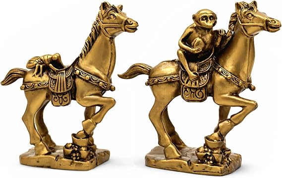 Betterdecor Feng Shui Monkey and Fly on the Horse Immediate Promotion and Win Home Office Decorative Statue Figurine -4" H