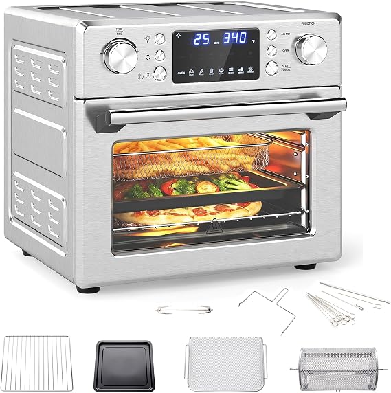 14 in 1 Air Fryer Toaster Oven Combo, 1700W 26QT Convection Oven w/ 60-Minute Timer, Stainless Steel Countertop Oven w/ 180-400F Temperature Control, Bake/Rotisserie/Dehydrate/Defrost