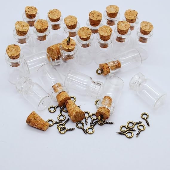 50pcs 0.5ml-extra Mini Tiny Clear Glass Jars Bottles with 50pcs Cork Stoppers and 50pcs Eye Screws, Glass Bottles for Decoration, Arts & Crafts, Projects, Party Favors