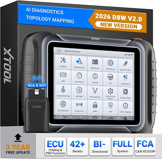 XTOOL D8W Wireless OBD2 Scanner: Bi-directional Scan Tool with Topology Mapping, ECU Coding, 38+ Resets, 4000+ Active Tests, Full System Diagnostic Scanner for Car, Crank Sensor Relearning, PMI, CAN | OEレベルのフルシステム診断、ECUコーディング、トポロジスキャナー、42+リセットサービスワイヤレスOBD2スキャナー、CAN FD&DoIP。