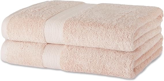 Amazon Basics Organic Cotton Bath Towel Set, Soft and Absorbent Bathroom Towels, Fade Resistant, 76 x 137 cm, Blush Pink, 2-Pack