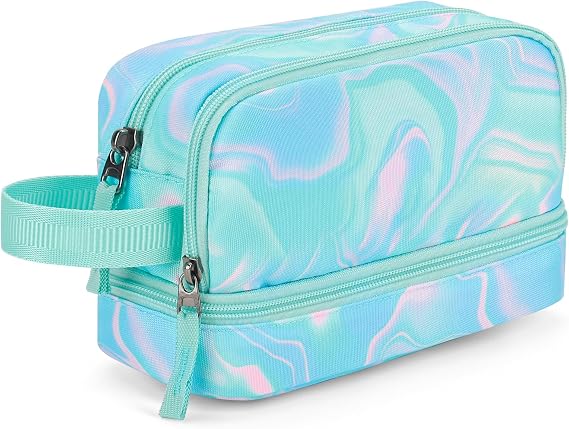 Choco Mocha Blue Pencil Case for Girls, Large Soft Zipper Pencil Pouch for Teen Girls, Pencil Bag for Kids Girl with 3 Compartments, Teal