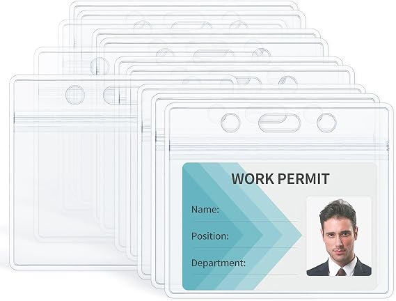 Pawfly 12 Pack ID Badge Holder Horizontal Clear Plastic Case with Resealable Zip Soft Waterproof Card Protector Pouch for Office School Credit Cards Proximity Key Cards Drivers Licenses and Passes