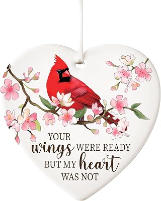 ASHLEY GIFTS Memorial Hanging Decor Ceramic Heart Shaped Cardinal, 3.5, Assortments of 2