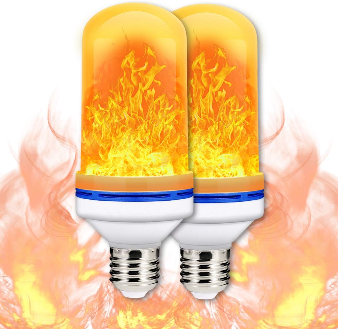 hansang LED Flame Effect Light Bulb, Flickering Fire Bulbs 4 Modes with Upside Down E26 Base,Creative Decorative Simulated Vintage Flame Light for Halloween,Chirstmas,Party,Bar Decoration 2 Pack