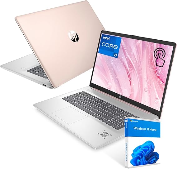 HP 17.3" Touchscreen Laptop, Intel Core i7-1355U, Pale Rose Gold, 32GB RAM, 1TB SSD, Webcam, HDMI, Backlit Keyboard, Fingerprint Reader, Wi-Fi 6, Windows 11 Home