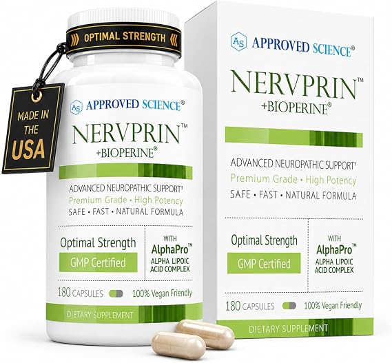 Approved Science Nervprin - Nerve Support - Benfotiamine, B12, R-Alpha-Lipoic Acid, Corydalis, Boswellia, BioPerine - 180 Capsules - Made in The USA