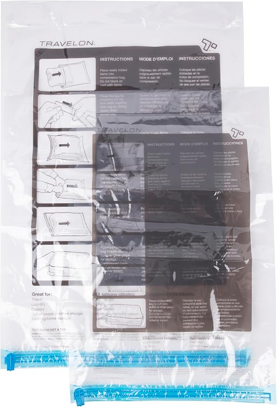 Travelon Set of 2 Compression Packing Bags, Clear, 1 Medium/1Large