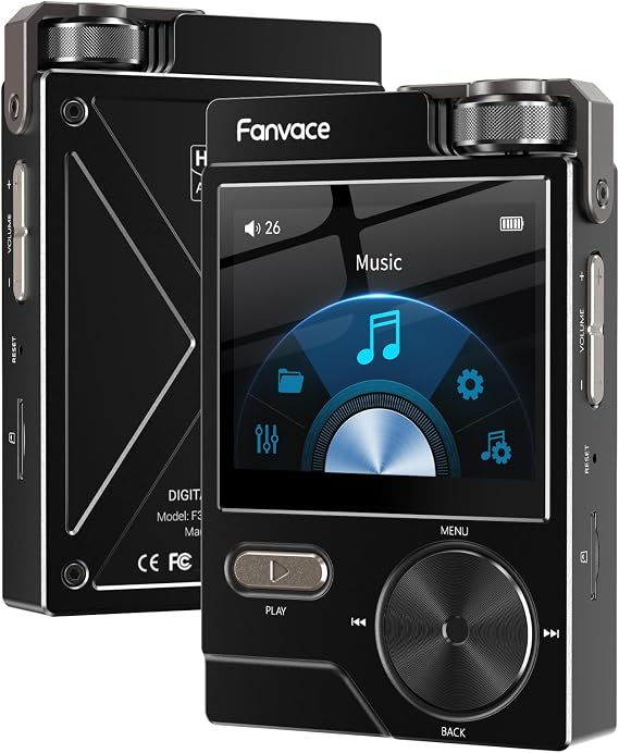 HiFi MP3 Players, Lossless High-Resolution Digital Audio Music Player, Portable Audio Player, DSD DAC FLAC Player, 192Khz/24bit, 64GB Portable Audio Player, Support up to 256GB (Black)