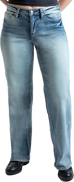 YMI Women's Women's Mid Rise Premium Stretch Wide Leg Jeans
