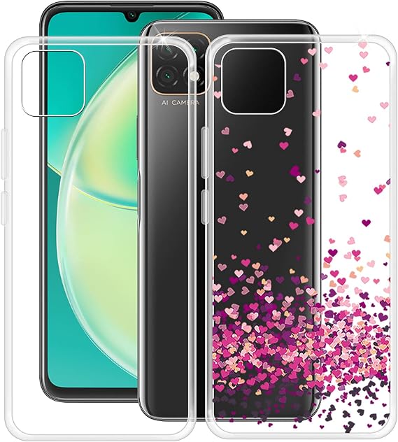 Phone Case for Huawei Nova Y60 (6.6"), 2 Pcs Shockproof Soft Silicone Bumper Shell, [Ultra-Thin ] [Anti-Yellowing] Clear Back Cover for Huawei Nova Y60 - Clear + Red Heart