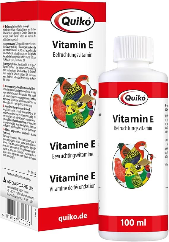 Quiko Vitamin E 100ml liquid- Fertilisation vitamin for pet birds, racing pigeons & chickens - Supports breeding & promotes excellent breeding results