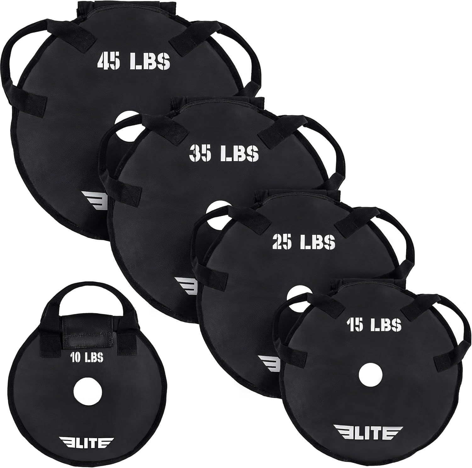 Elite Sports Workout Sand Plates Set of 2 – Fillable Weight Plates for Olympic Bars – Drop-Proof, Waterproof TPU – 1015253545 LB Options – Strength Training, CrossFit, Home Gym