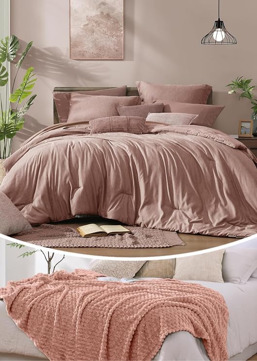 Monbix 7 Piece Cationic Dyeing Comforter Set and Throw Blanket