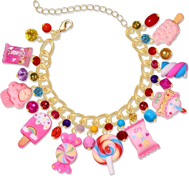 Lollipop Candy Charm Bangle Bracelets Funny Colorful Beads Sweet Candy Lollipop Marshmallow Cake Link Chain Friendship Bracelet Novelty Cute Bangle Wrist Jewelry Gift