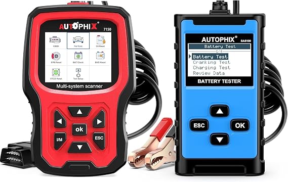 AUTOPHIX 7150P+ Fit for Ford OBD2 Scanner with AUTOPHIX BAS100 Car Battery Tester 12V 24V 100-2000 CCA Battery Load Tester