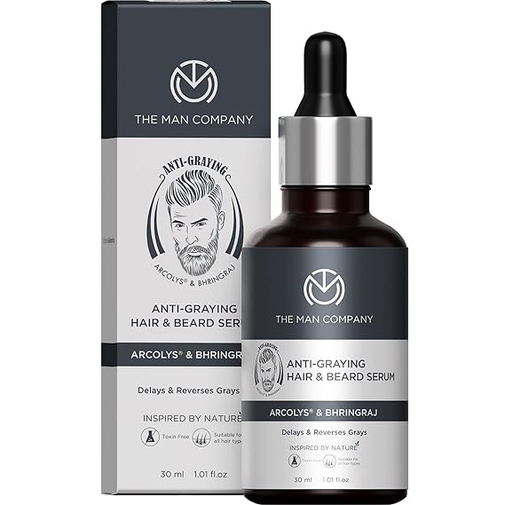 The Man Company Anti-Graying Hair & Beard Serum for Men Enriched with Bhringraj, Arcolys, Shikakai | Strengthen Hair & Beard Roots | Toxin-Free | All Hair Type - 30ml
