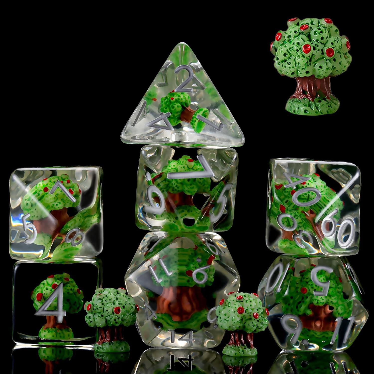 Tree DND Resin Dice Set, Polyhedral D&D Apple Tree Dice Inclusion Dice for Dungeons and Dragons MTG RPG