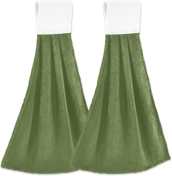 Green Solid Color Hanging Kitchen Towels Set of 2 Soft Absorbent Hand Towels with Hanging Loop for Home Kitchen Bathroom 14 x 18.2 Inch