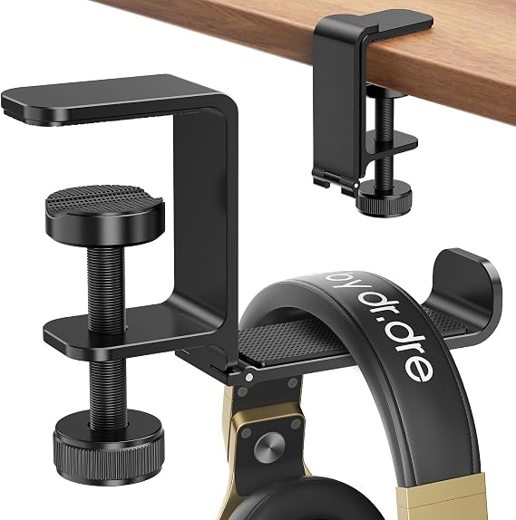 Headphone Hanger Holder Stand -Under Desk Headphone Hanger, Headset Hook Holder with Foldable,Space-Saving Aluminum Stand with Universal Fit for Gaming PC Accessories (Black-1PCS)