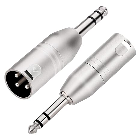 Tisino 1/4" TRS to XLR Adapter, Balanced Quarter Inch 6.35mm Male to XLR Male Adapters - 2 Pack