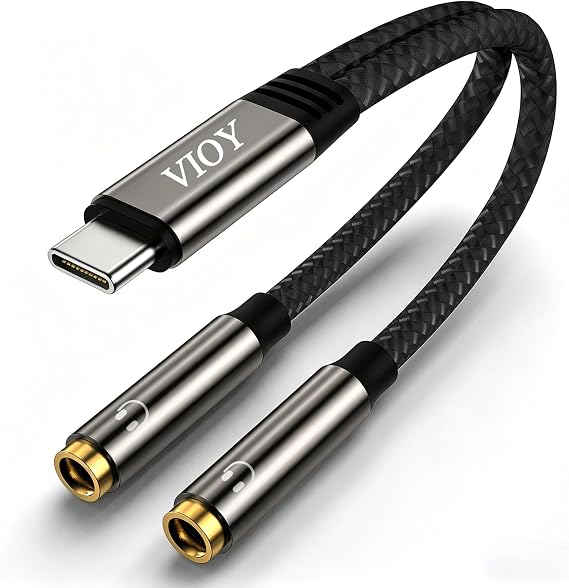 VIOY 2 Pack USB C to Dual 3.5mm Female Y Audio Headphone Splitter Adapter