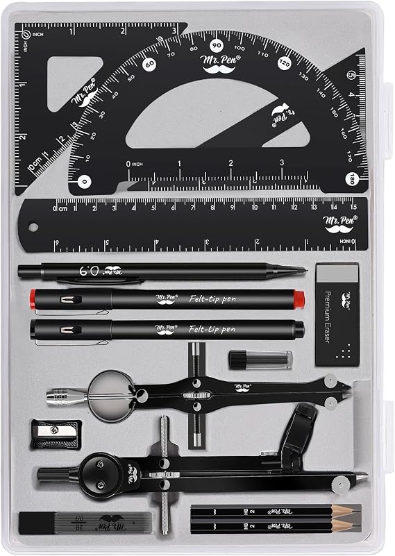Mr. Pen- Professional Geometry Set, 15 pcs, Drafting Tools with Protractor