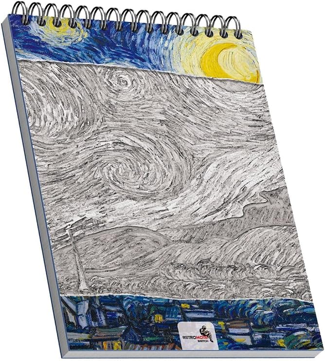 Retronote The Starry Night, Van Gogh 1889, A5 Eskiz Defter I, Çizgisiz, 100 Sayfa, 100 gram, Beyaz Renk, Spiralli, Sketchbook