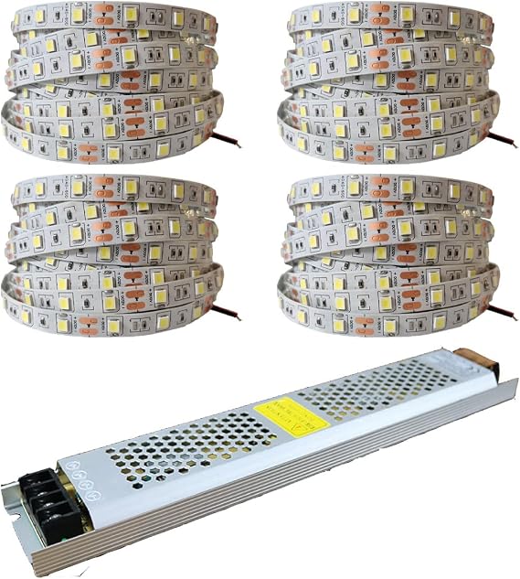 20 Metre Şerit LED Beyaz Renk + 12v 25 Amper 300 Watt LED Trafo - 3 Dirençli Double Pcb - Oturma Odası, Yatak Odası ve Mutfak için Gizli Aydınlatma [Enerji Sınıfı F]