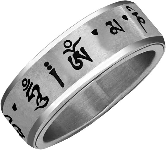 Retroworks Fidget Ring - Tibetan Buddhist Mantra Ring (Spinner Ring) Om Mani Padme Hum (Large)