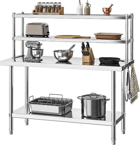 DWVO 48x24in Stainless Steel Table with Adjustable Overshelf