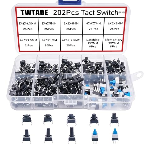 TWTADE 160PCS Momentary Tactile Touch Micro Push Button Switch + 202Pcs Momentary Tactile Tact Switch 10 Values 4 Pins Tact Push Button Switch