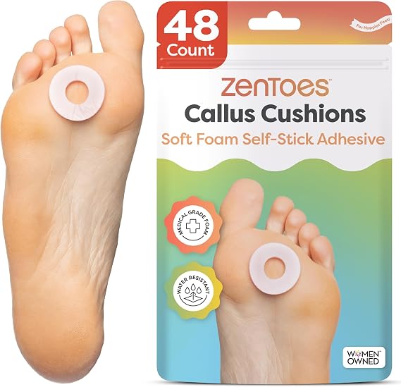 ZenToes Callus Cushions, Water-Resistant Adhesive Corn Pads, 48 Count