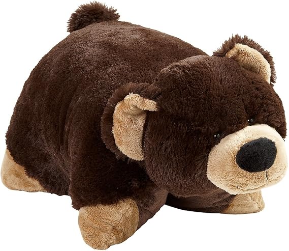Pillow Pets Mr. Bear, 18" Stuffed Animal Plush Toy | Super Soft Companion, Unfastens into a Comforting Cuddle Cushion
