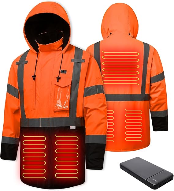 Heated Jacket for Men,3M Reflective safety Heated Parka,Waterproof CLASS 3 Hi-Vis jacket,High Visibility Work Coat