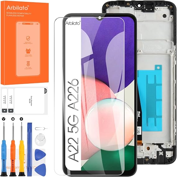 Screen for Samsung Galaxy A22 5G Screen Replacement for Samsung A226 LCD Screen SM-A226B,SM-A226L Touch Display Digitizer Assembly Repair Parts(Black with Frame)