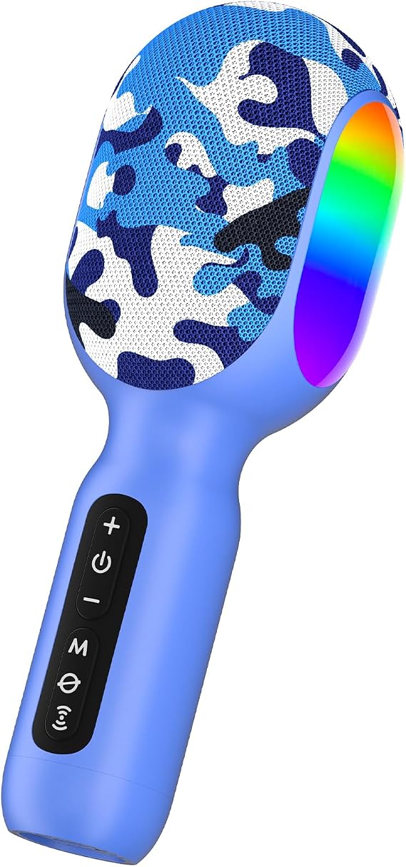 Karaoke Microphone Wireless Bluetooth with Speaker, Portable Handheld Mic for Kid Adult, 6 Voice Changer & 4 LED Light Effects, Singing Microphone with Speech Mode, Birthday Gift for Girls Boys Teens