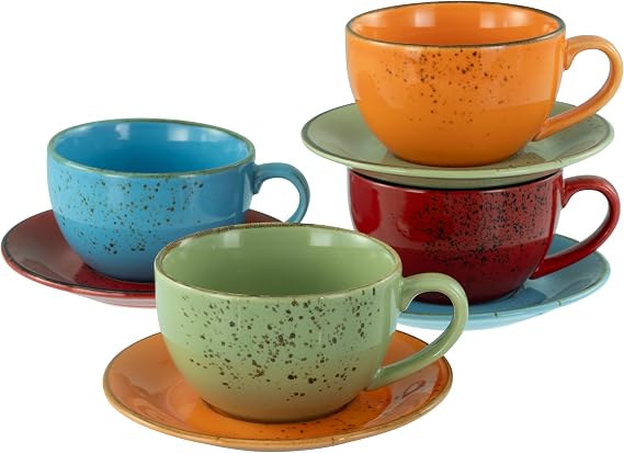 CreaTable, 22877, Nature Collection Mediterran, 8-teiliges Geschirrset fur 4 Personen, Cappuccino Set aus Steinzeug, spulmaschinen- und mikrowellengeeignet, Qualitatsproduktion