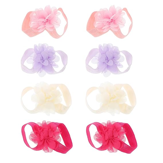 CALLARON 4 Pairs Baby Foot Band Chiffon Foot Band Flower Barefoot Sandals Infant Photography Foot Bands Baby Girl Foot Flower Baby Feet Sandals for Kids Toddler