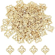 DICOSMETIC 100Pcs Small Filigree Flower Charms Bulk 0.61"x0.51" Filigree Wrap Charm Pendant Connectors Stainless Steel Open Charm Vintage Rhombus Metal Hollow Embellishment for DIY Hairpin Jewelry Making