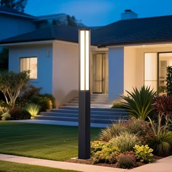 92" Tall Landscape Path Lights, AC100-240V Pathway Light Hard Wired, Bollard Lights Outdoor Waterproof, 3000K Driveway Pole Light, Modern Patio LED Lamp Fixture for Lawn Yard Walkway Commercial