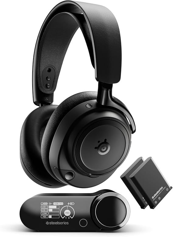 SteelSeries 61661 Arctis Nova Elite Gaming Headset, Lightweight, Wireless, Simultaneous Connection, Sealed Type, High Resolution, Active Noise Cancelling, Hi-Fi Sound, Compatible with PC/PS 5/4/Switch2/Switch/Smartphones, Black